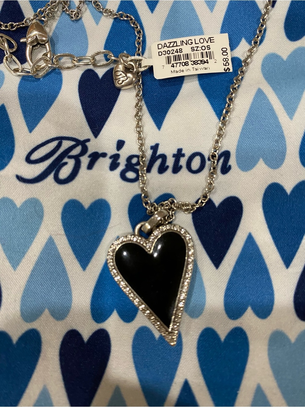 Brighton Black Heart Pendant Necklace with Crystal Trim